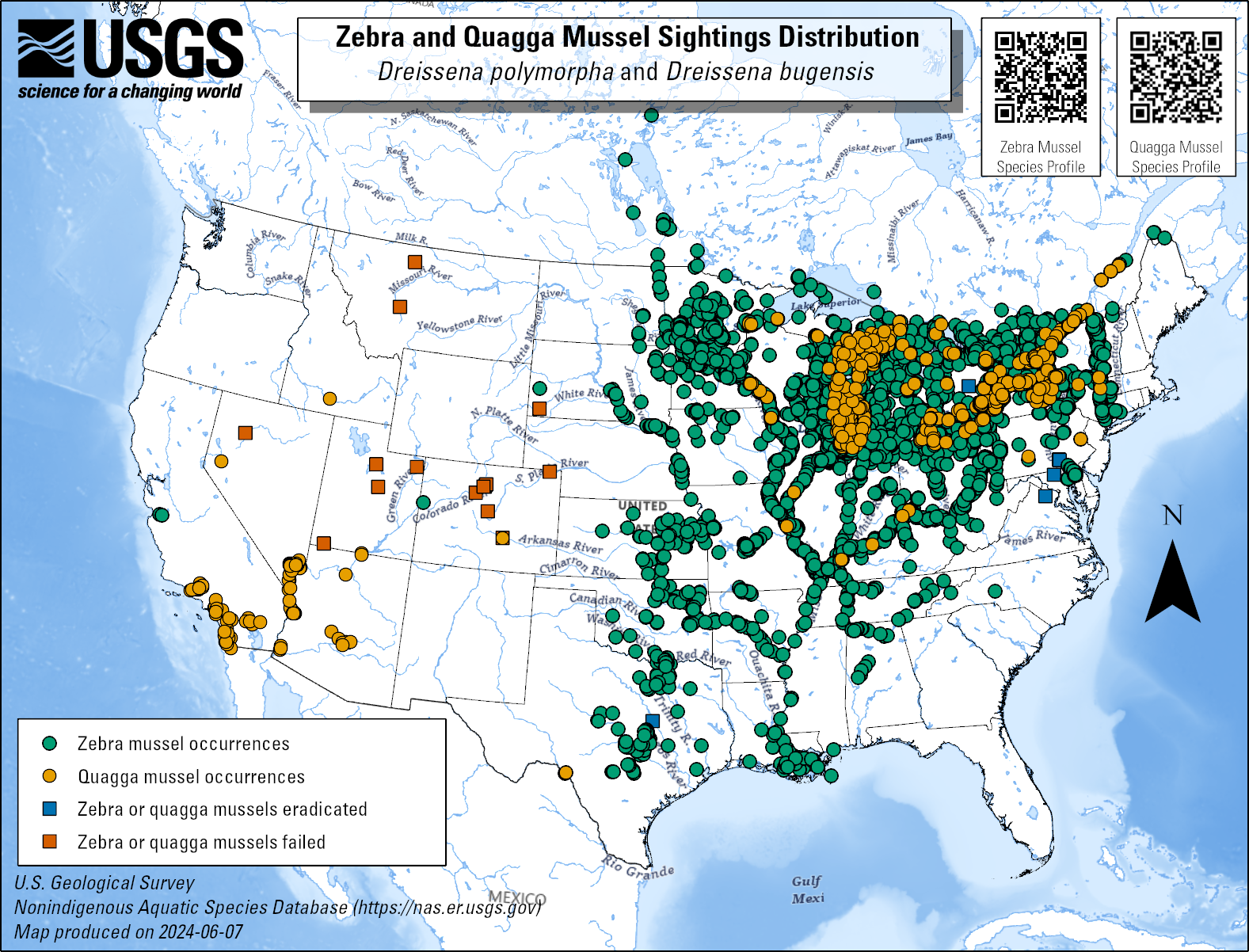 Zebra Quagga Mussel Sightings Distribution Map 2024